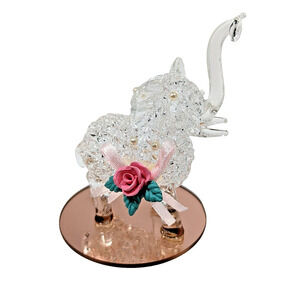 Lucky Elephant Spun Art Glass Figurine Trunk Up Floral Accent Rose Color Mirror